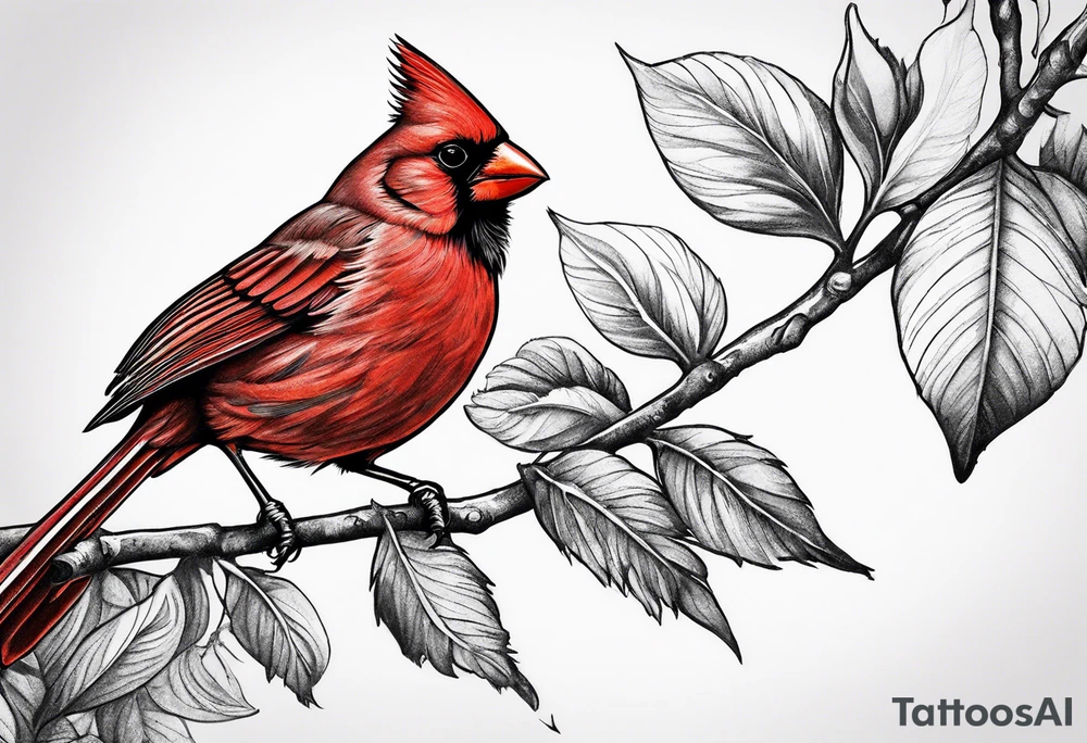 Masculine, cardinal on branch, realistic, upper arm, black and white, Hungarian tattoo idea