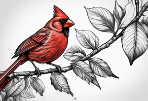 Masculine, cardinal on branch, realistic, upper arm, black and white, Hungarian tattoo idea