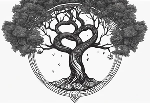 Micro realism tattoo design featuring the helix merging into the tree of life. With my zodiac sign libra holding the brain and heart on each side of the scale with the heart out weighing the brain tattoo idea