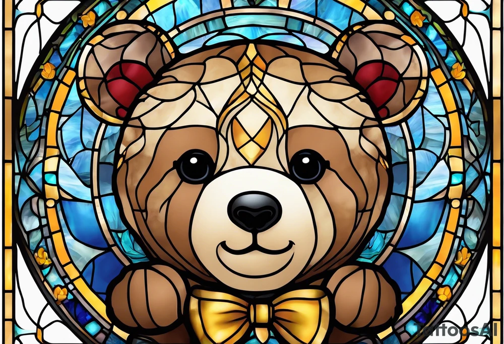 Teddy bear stained glass tattoo idea