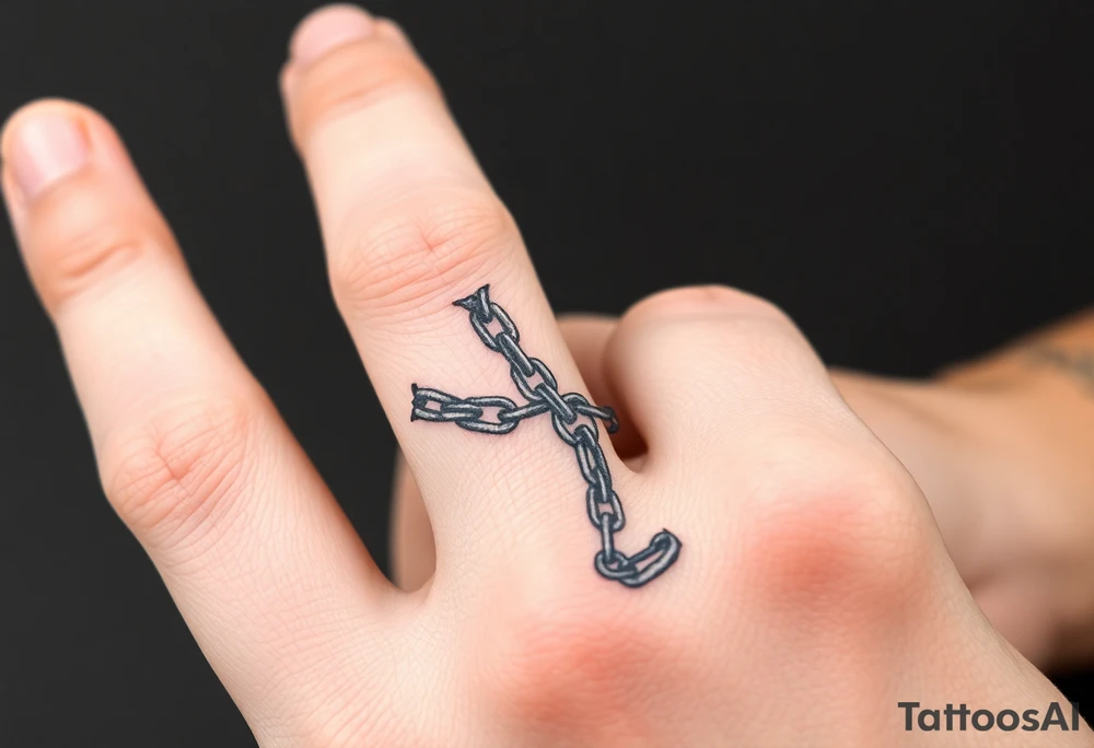 gothic chains intertwined on index finger and thumb tattoo idea