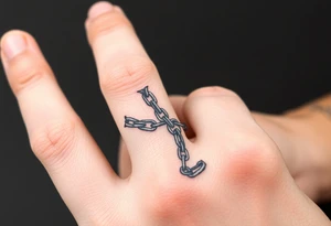 gothic chains intertwined on index finger and thumb tattoo idea