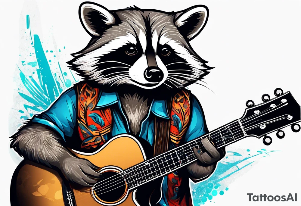 racoon playing guitar tattoo idea