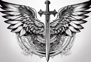 wings spread apart with a sword down the middle tattoo idea