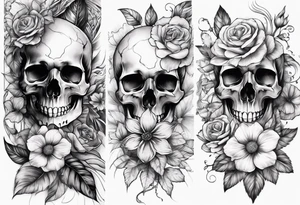 sleeve skulls and flowers tattoo idea