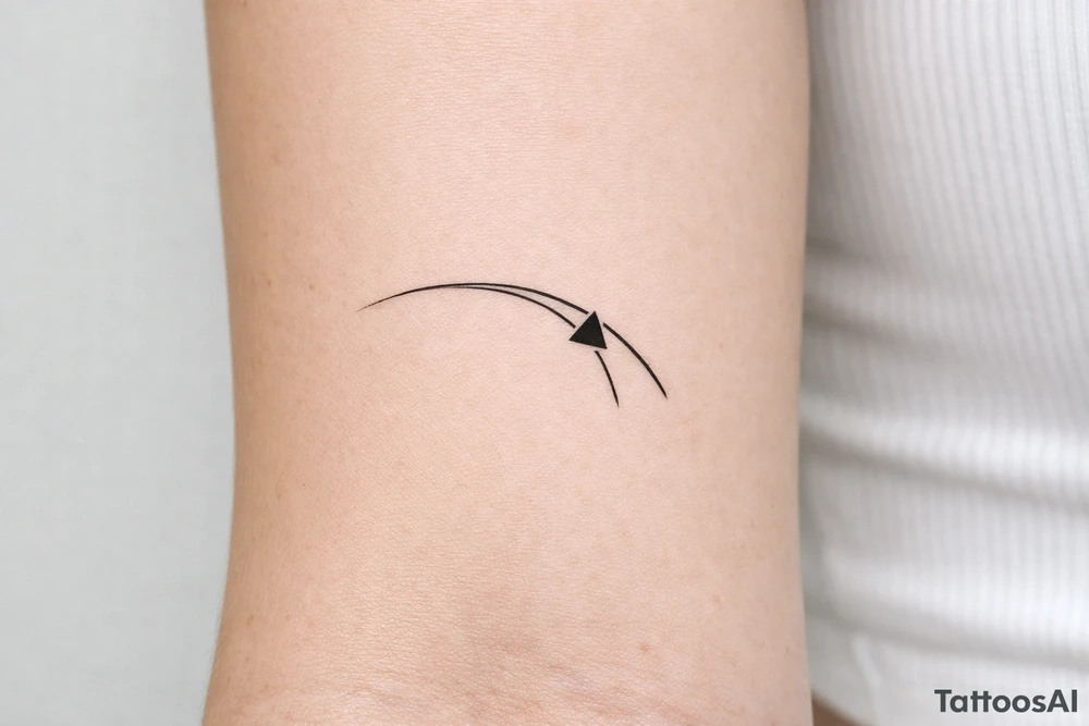Minimalist tattoo representing a racing line approaching a racetrack apex, a simple curved line with a small geometric apex marker, inspired by motorsport driving technique tattoo idea