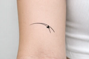 Minimalist tattoo representing a racing line approaching a racetrack apex, a simple curved line with a small geometric apex marker, inspired by motorsport driving technique tattoo idea