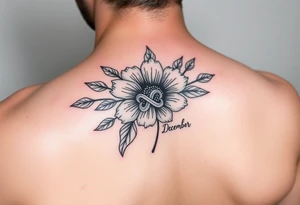 January and December Flower with infinity sign and two names tattoo idea
