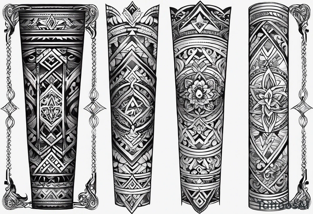 male forearm tribal tattoo with slavic ornaments, symbols and a black stripe 4 cm wide around the whole forearm tattoo idea