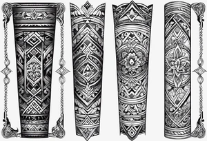 male forearm tribal tattoo with slavic ornaments, symbols and a black stripe 4 cm wide around the whole forearm tattoo idea