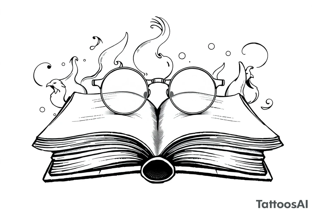 Open hard back book. large round glasses floating reading it tattoo idea