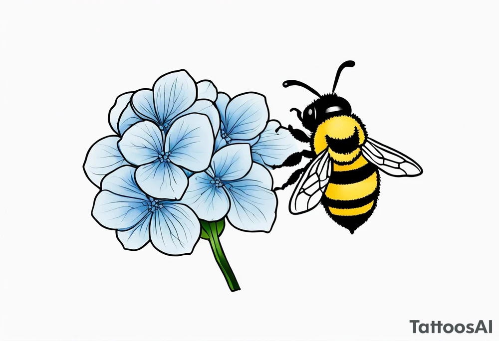 Small tattoo. There’s a hydrangea and a bee but they are not touching. Make the bee smaller than the hydrangea and have the bee off to the side. tattoo idea