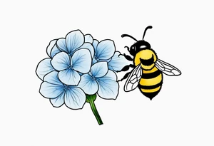 Small tattoo. There’s a hydrangea and a bee but they are not touching. Make the bee smaller than the hydrangea and have the bee off to the side. tattoo idea