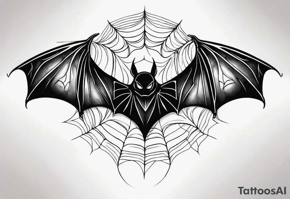 Bat upside down, wings made of spider web, wings wide open tattoo idea