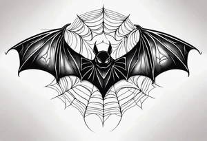 Bat upside down, wings made of spider web, wings wide open tattoo idea