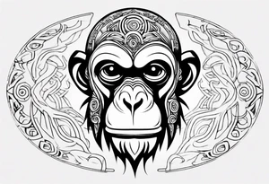 Create a tribal monkey outline in a small disconnected circle tattoo idea