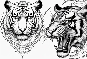 Tiger with lightning and the sun in the background for a sleeve tattoo tattoo idea