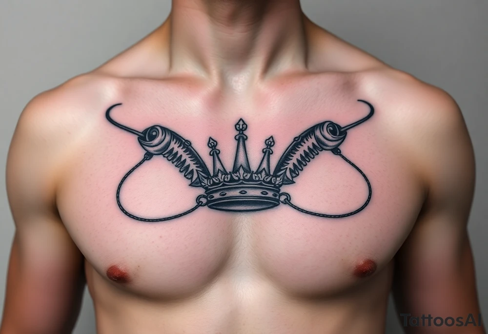 Chest tattoo, two lure and crown between tattoo idea