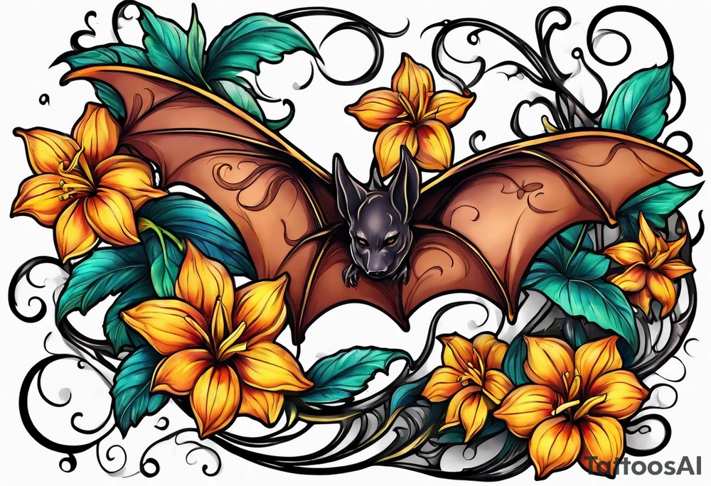 Vines flowers bat stars tattoo idea