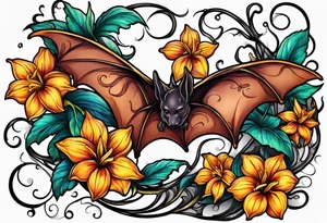 Vines flowers bat stars tattoo idea