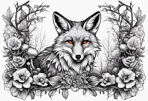 Dear fox skeleton with mushrooms growing out of it tattoo idea