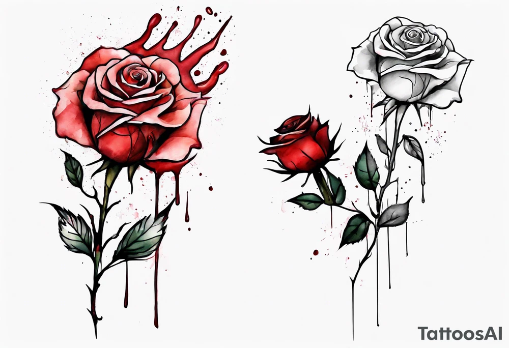 rose flower, one line, red blood dripping from the flower, tall, watercolor, with Christian aspects tattoo idea