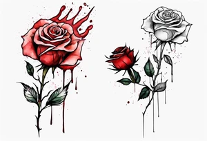 rose flower, one line, red blood dripping from the flower, tall, watercolor, with Christian aspects tattoo idea