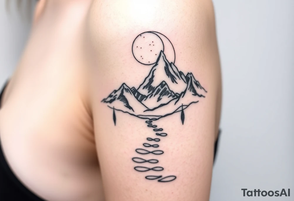 Pathway to mountain scene leading to the cosmos tattoo idea