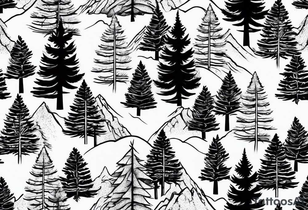 Continuous line pine trees tattoo idea