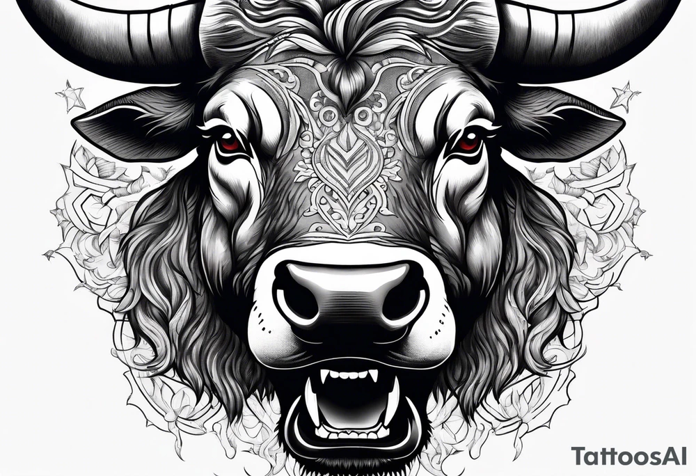 raging bull head busting through tattoo idea