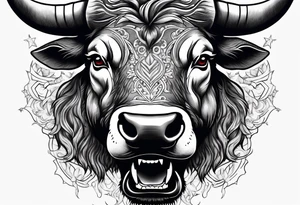raging bull head busting through tattoo idea