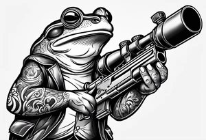 frog horn leg horn cartoon holding a machine gun tattoo idea