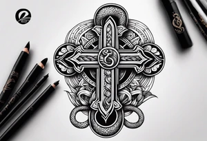 a cross with a snake around it tattoo idea