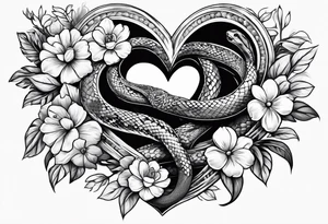 snakes wrapped around a heart with flowers tattoo idea