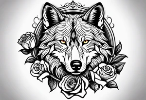 Rose with flames from top into a wolf tattoo idea