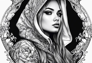 Hidden gothic hooded girl tattoo idea