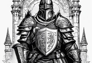 knight with heavy armor  and castle tattoo idea