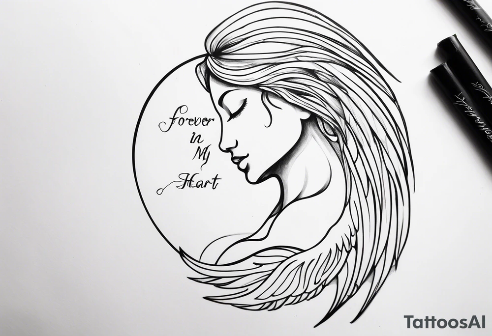 Angel with quote 
forever in my heart tattoo idea