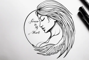 Angel with quote 
forever in my heart tattoo idea