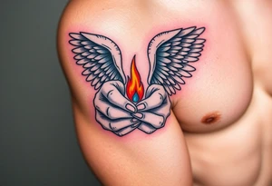 A Guardian Angel’s Hands Holding a Small Flame (only red , blue and black are possible colors) tattoo idea