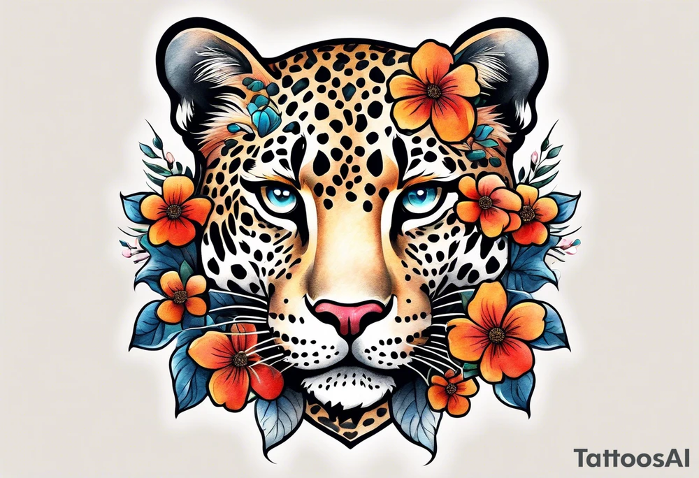 leopard body made out of vintage floral flowers tattoo idea