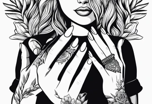 two lady hands holding a white, shiny tooth tattoo idea