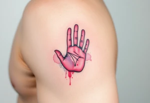 A tiny handprint placed inside a larger one, shaded in watercolor pastels (light pink, baby blue, and soft lavender), representing growth and connection tattoo idea