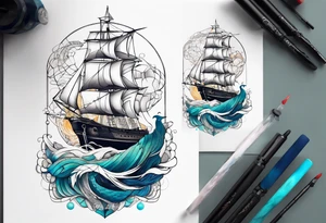 ocean, géométric tattoo idea