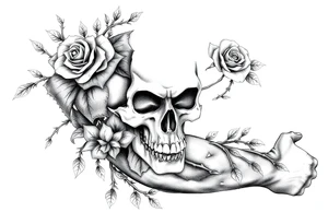 gothic skull intertwined with climbing roses and thorny vines tattoo idea