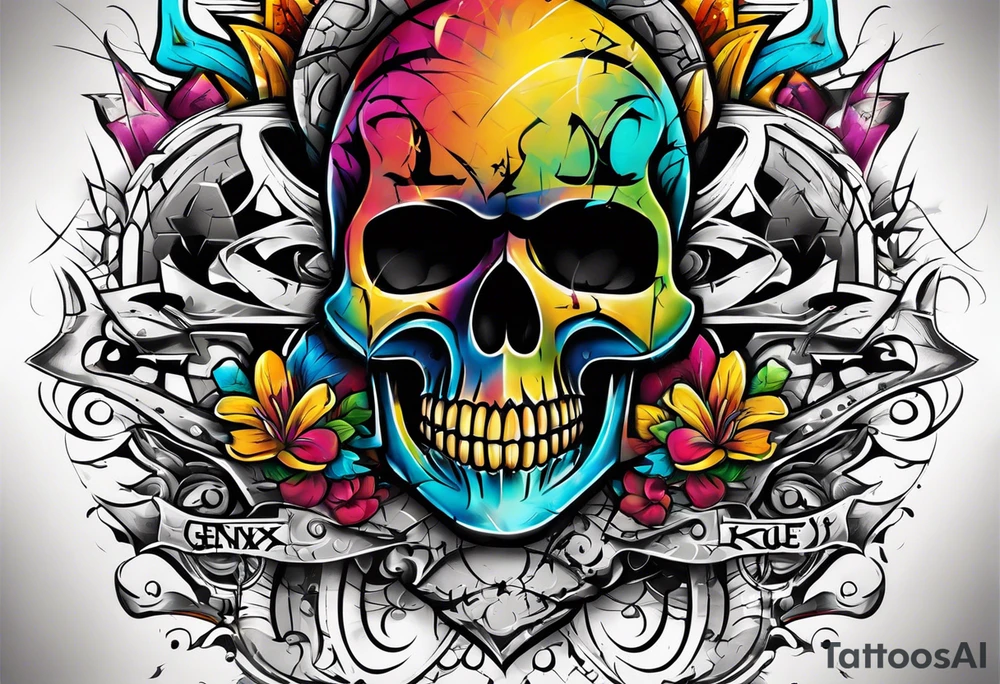 street art graffiti skull with the words "GenX OG" tattoo idea