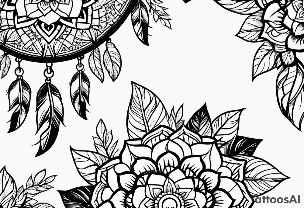 Dream catcher with flowers tattoo idea
