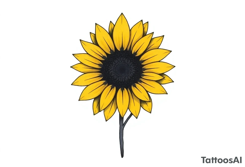 A minimalist sunflower tattoo that represents a shattered and betrayed gemini woman who fought hard throughout this year. With colors yellow and black. Make it unique and rare. Without leaves and stem. Simple but elegant. Cute and catchy tattoo idea