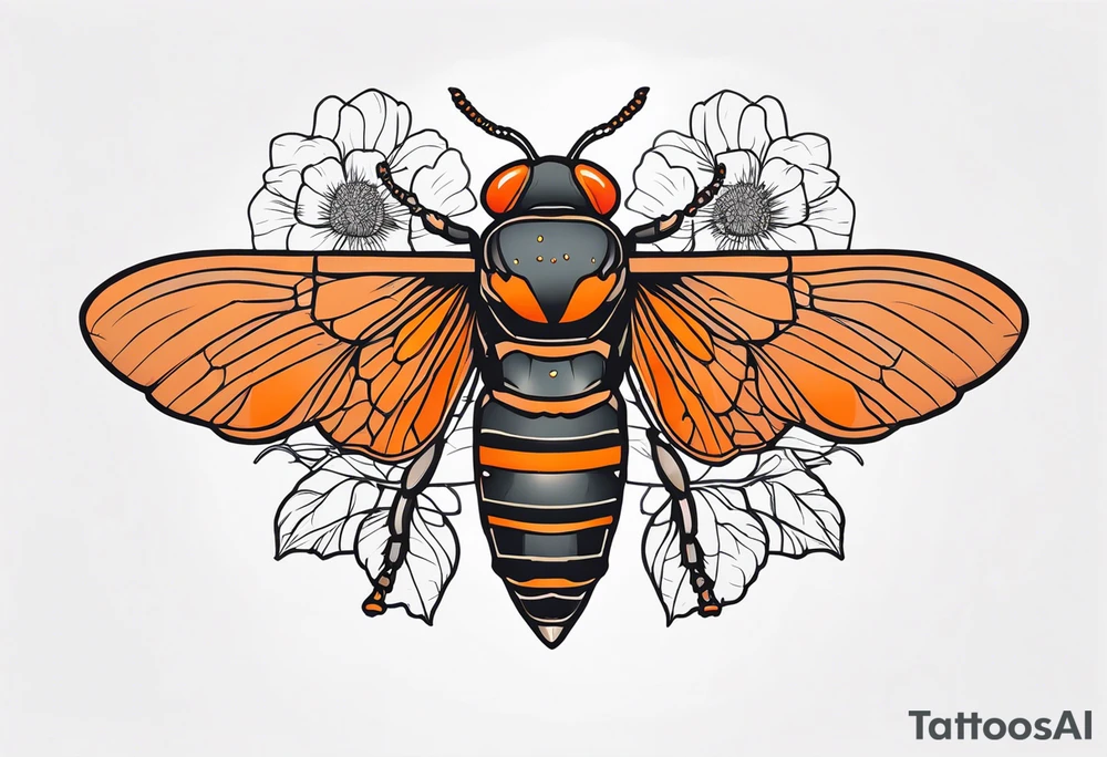 Neo traditional Cicada with orange flowers tattoo idea