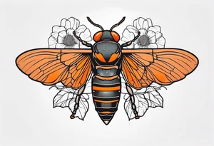 Neo traditional Cicada with orange flowers tattoo idea